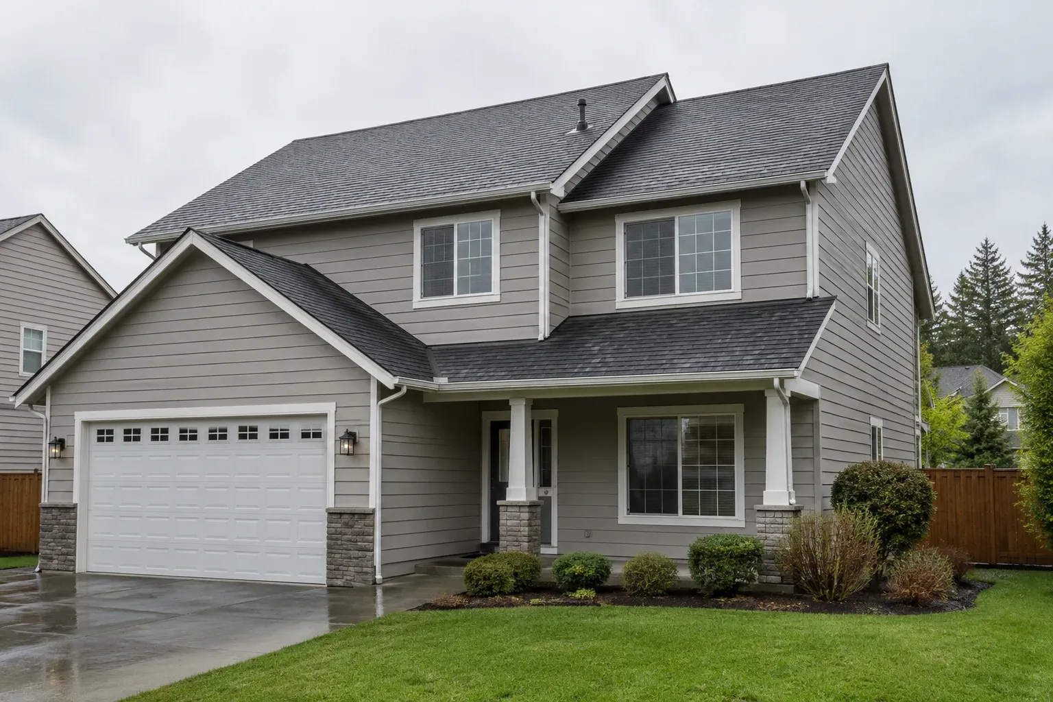 Asphalt-shingle roof with no obvious missing shingles beneath an overcast sky.
